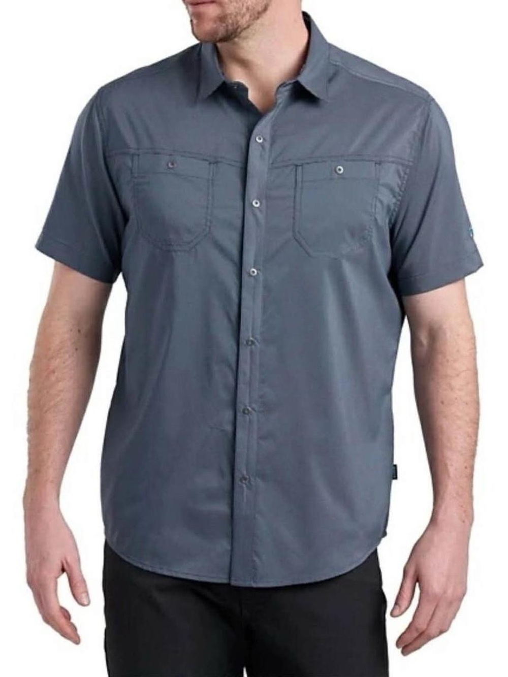 KUHL Men's Stealth Short Sleeve Snap Button Down Shirt Blue Medium Hiking